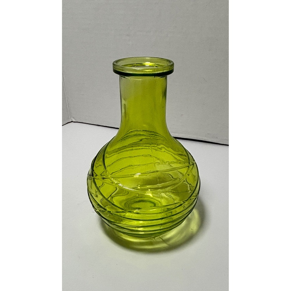 Unbranded Lime Green Glass Swirl Wrap Bud Vase Chartreuse Round 6.5" Decorative‎